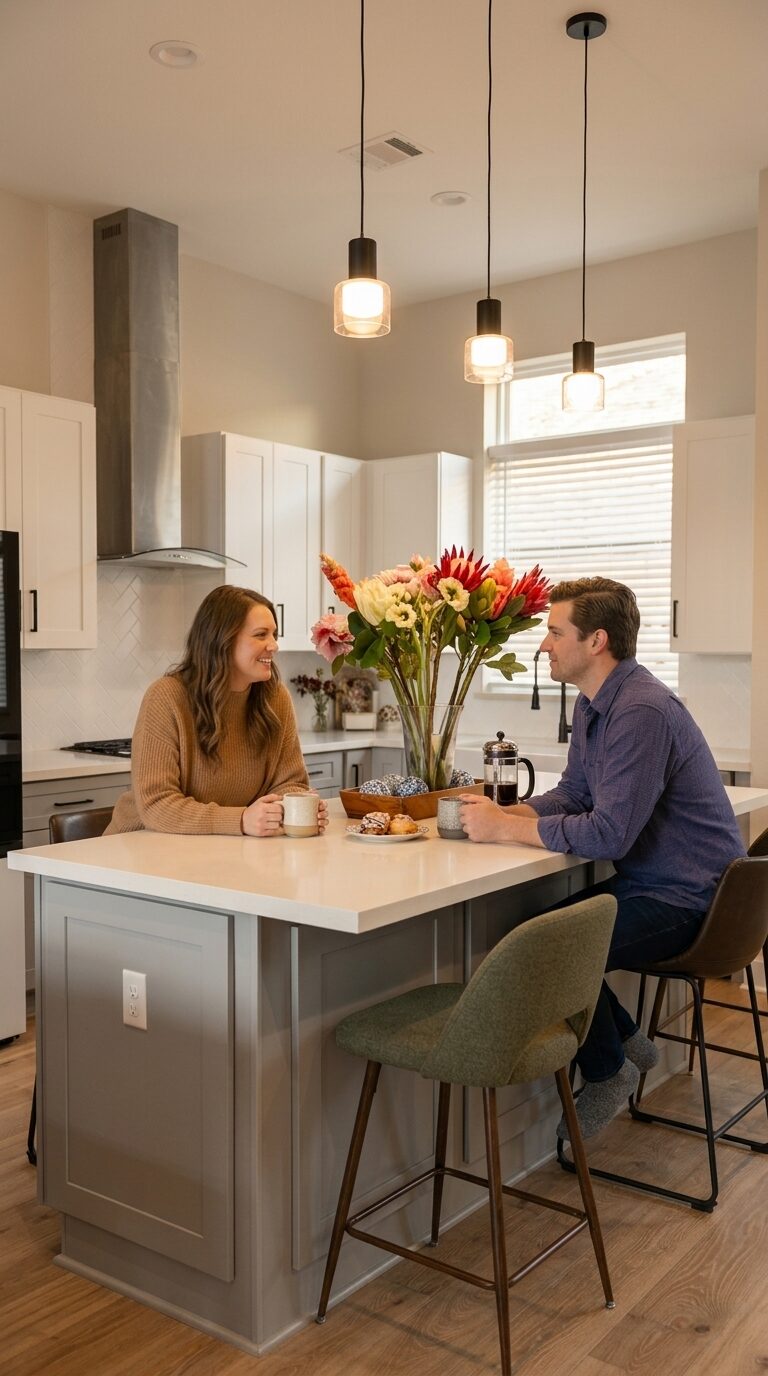 Two colleagues in an unhurried conversation at Milby Manor